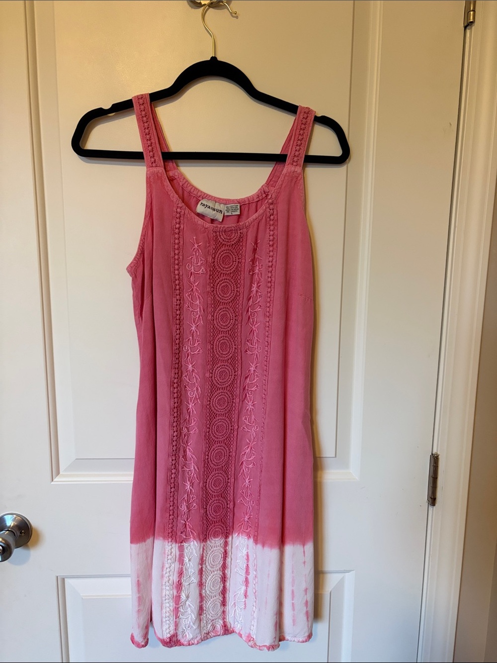 raya sun Pink Embroidered Tie-Dye Tank Mini Dress